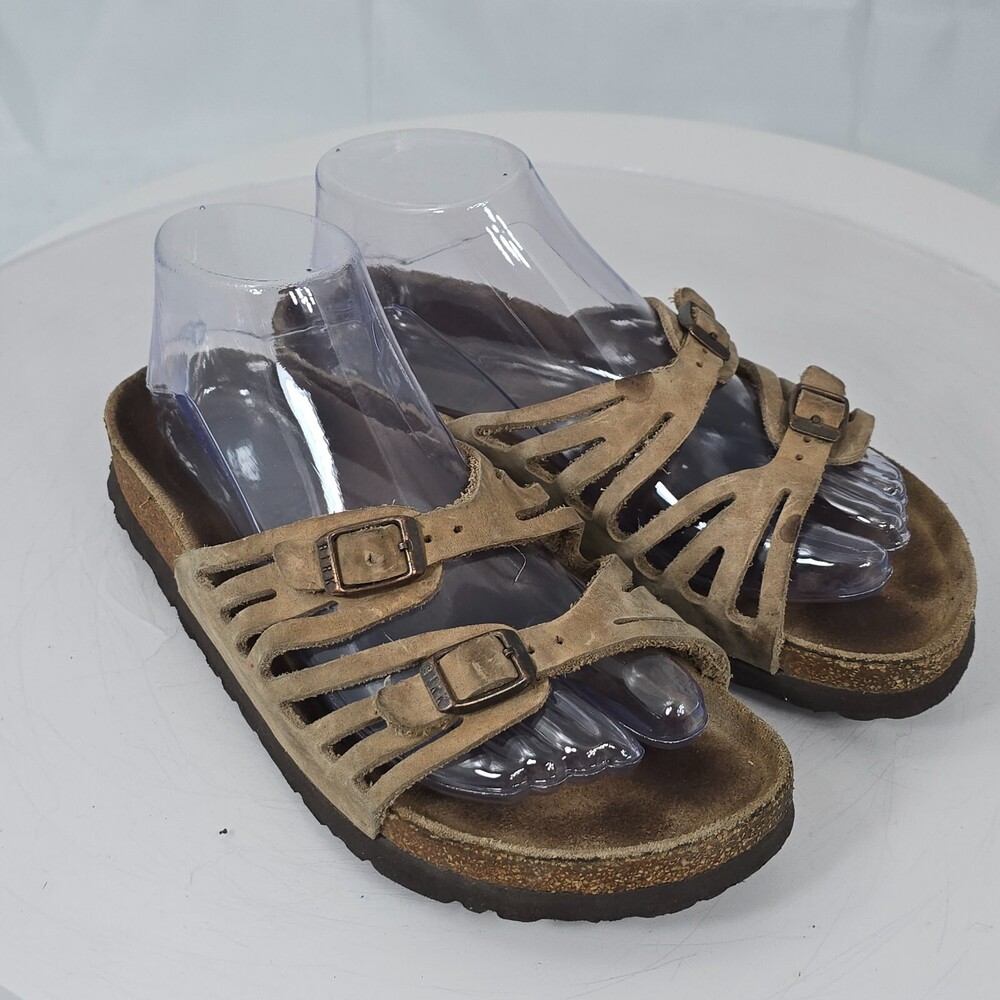 Birkenstock Granada Women 38/7 Narrow Soft Footbed Tan Leather Slides/Sandals